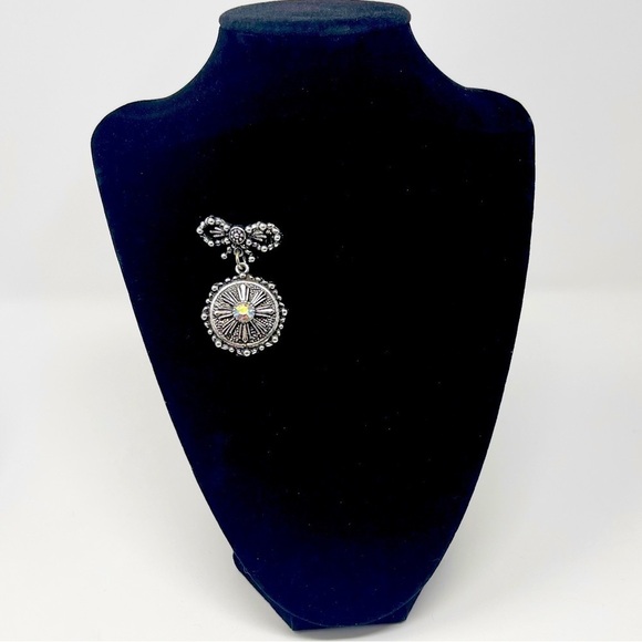 VIntage Bow Dangle Rhinestone Aurora Iridescent  Medallion Brooch - Picture 1 of 8